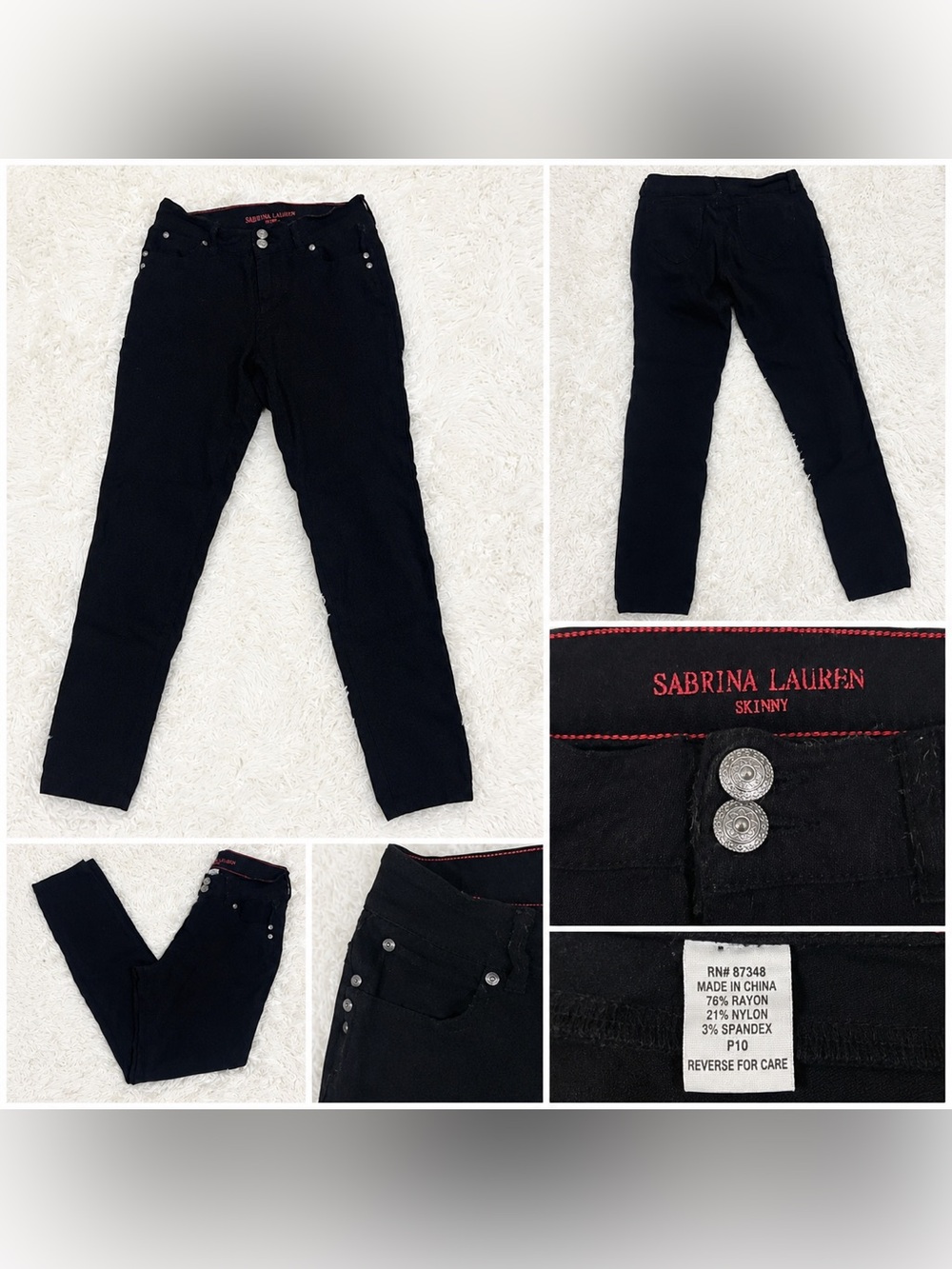 Sabrina Lauren Skinny Pants Black Stretch Career Casual Pants Women’s P10